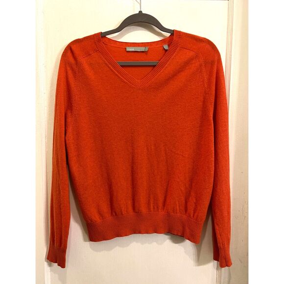 VINCE. Orange Cashmere V Neck Pullover Sweater Top   Women's Size Small - Picture 1 of 9